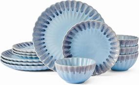 Pfaltzgraff Lucinda Scalloped Rim 12 Piece Plate Bowl Dinnerware Set, Service for 4
