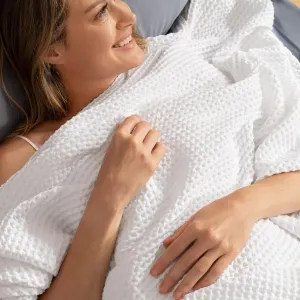 PHF Pre-Washed Cotton Waffle Weave Blanket Queen Size for Bed,Snag Proof Throw Blanket for Couch Spring Summer Lightweight Breathable,Oeko-TEX Certified,Machine Washable, Home Decor Gift-White