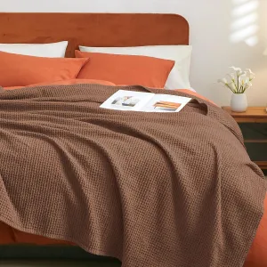 PHF Pre-Washed Cotton Waffle Weave Blanket Queen Size for Bed,Snag Proof Throw Blanket for Couch Spring Summer Lightweight Breathable,Oeko-TEX Certified,Machine Washable, Home Decor Gift，Cappuccino