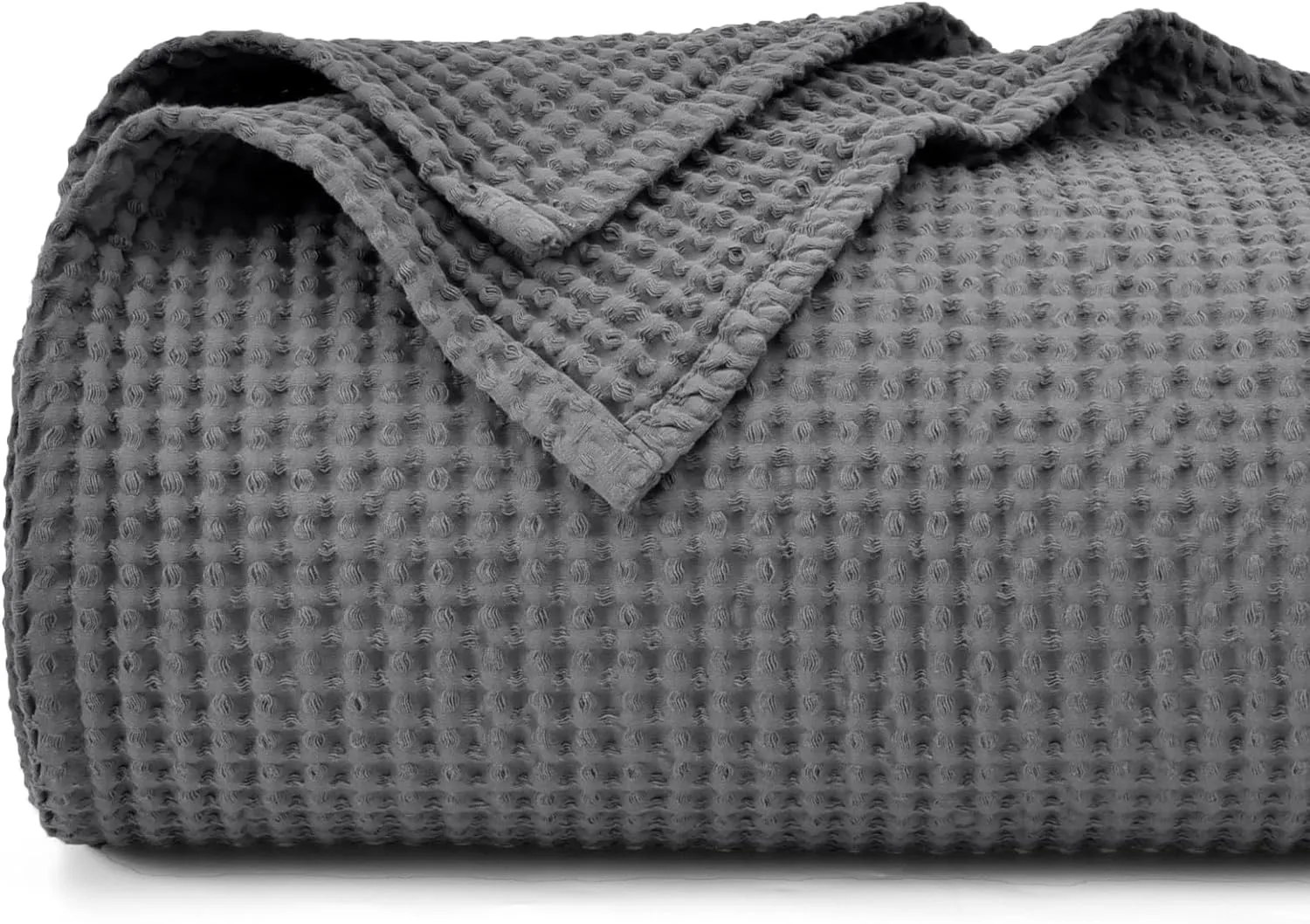 PHF Pre-Washed Cotton Waffle Weave Blanket Queen Size for Bed,Snag Proof Throw Blanket for Couch Spring Summer Lightweight Breathable,Oeko-TEX Certified,Machine Washable, Home Decor Gift，Charcoal