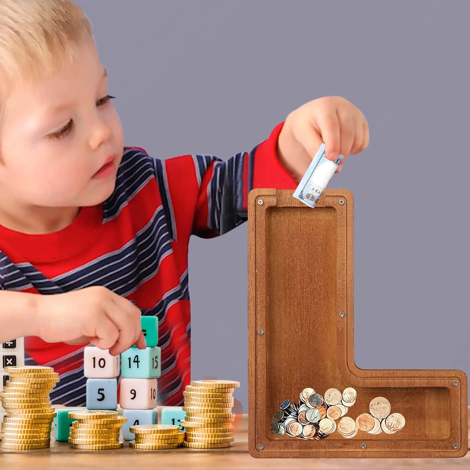 Piggy Bank for Boys Girls Kids Alphabet Money Box Coin Bank DIY Kids Room Decor Gift for Birthday Christmas (L)