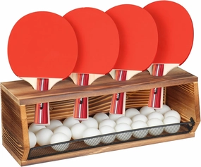 Ping Pong Storage Rack, Wall-Mount Table Tennis Paddle Display Holder with Ball Shelf, Racket Organizer Accessories Set for Game Room, Bar, Garage, Office, Home