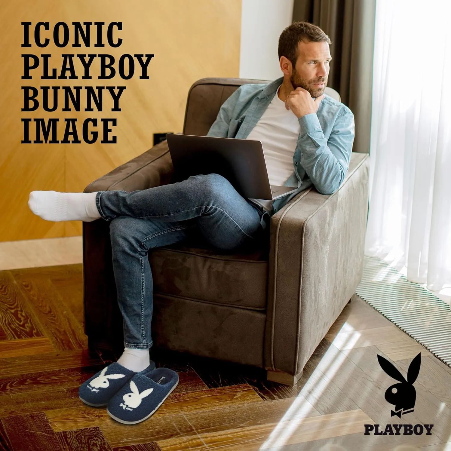 Playboy Mens Slippers Gifts for Men Extra Cozy Fuzzy House Slippers Slip On
