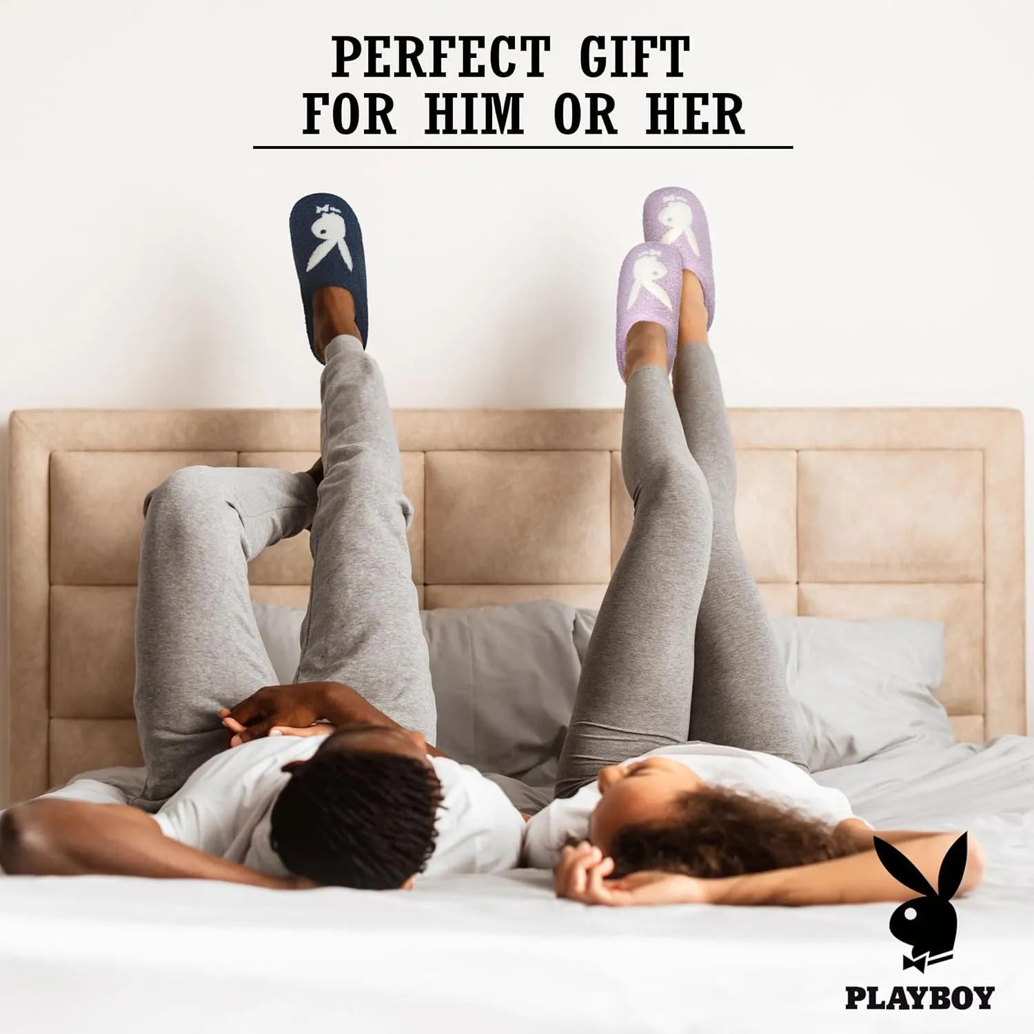 Playboy Mens Slippers Gifts for Men Extra Cozy Fuzzy House Slippers Slip On