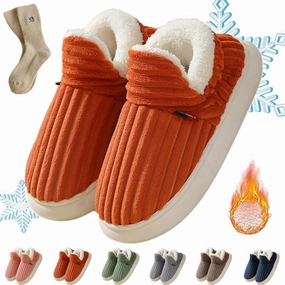 Pluffi Slipper Booties Women Men, Winter Anti-Slip Warm fluffy slippers Shoes, Plush Striped Ankle Heeled Cloud Slides