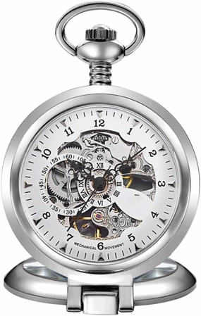 Pocket Watch,Large Clamshell,Manual Mechanical Pocket Watch,Carved Floor Empty (Color : Silver)