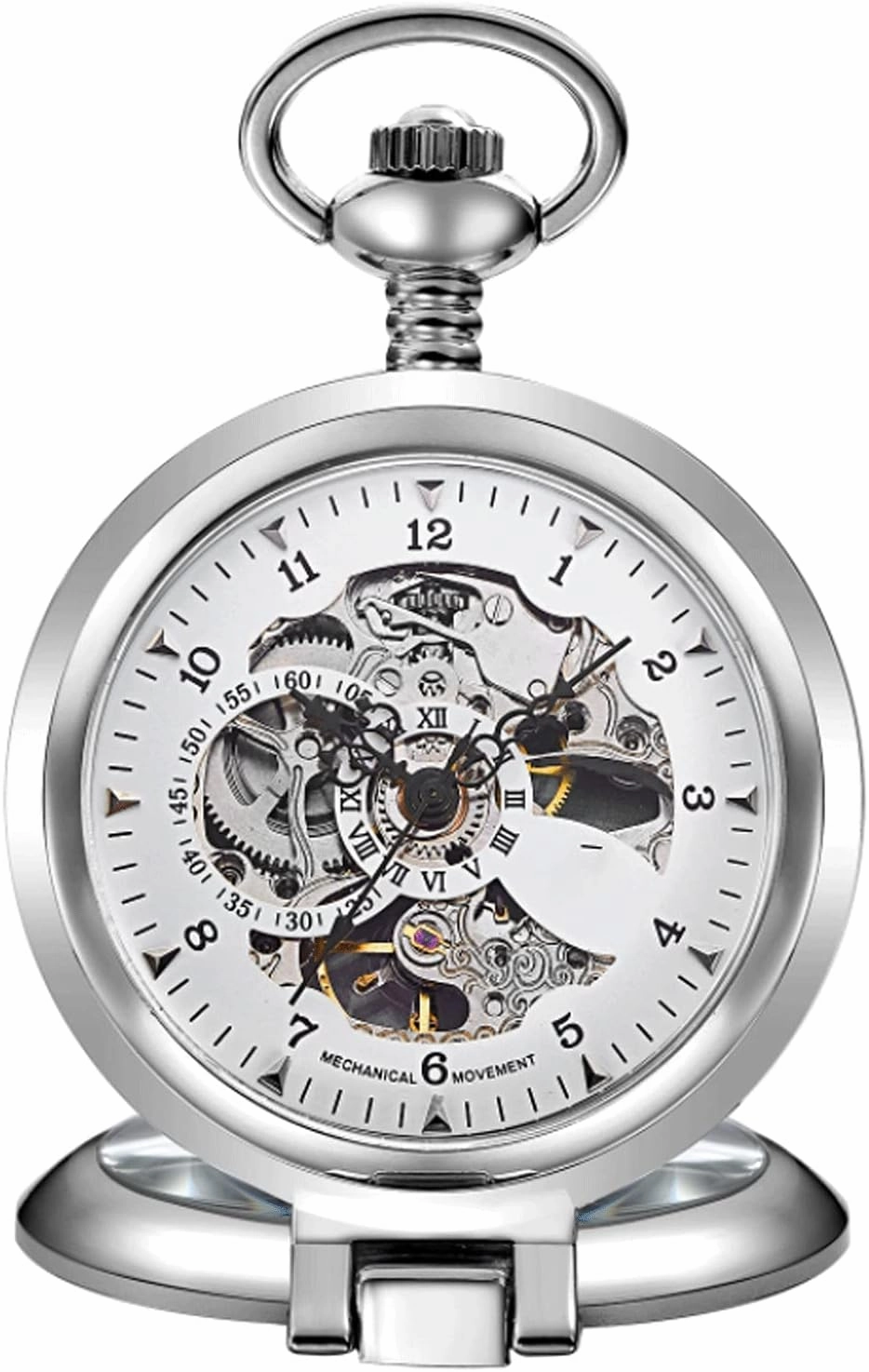 Pocket Watch,Large Clamshell,Manual Mechanical Pocket Watch,Carved Floor Empty (Color : Silver)