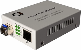 PoE Fiber Single Mode LC Gigabit Ethernet Media Converter - Supplies IEEE 802.3 PoE & PoE  PSE Power & Extends Distance Over Fiber up 20km (12.42 Miles) - 10/100/1000 Autosensing UTP LAN Port