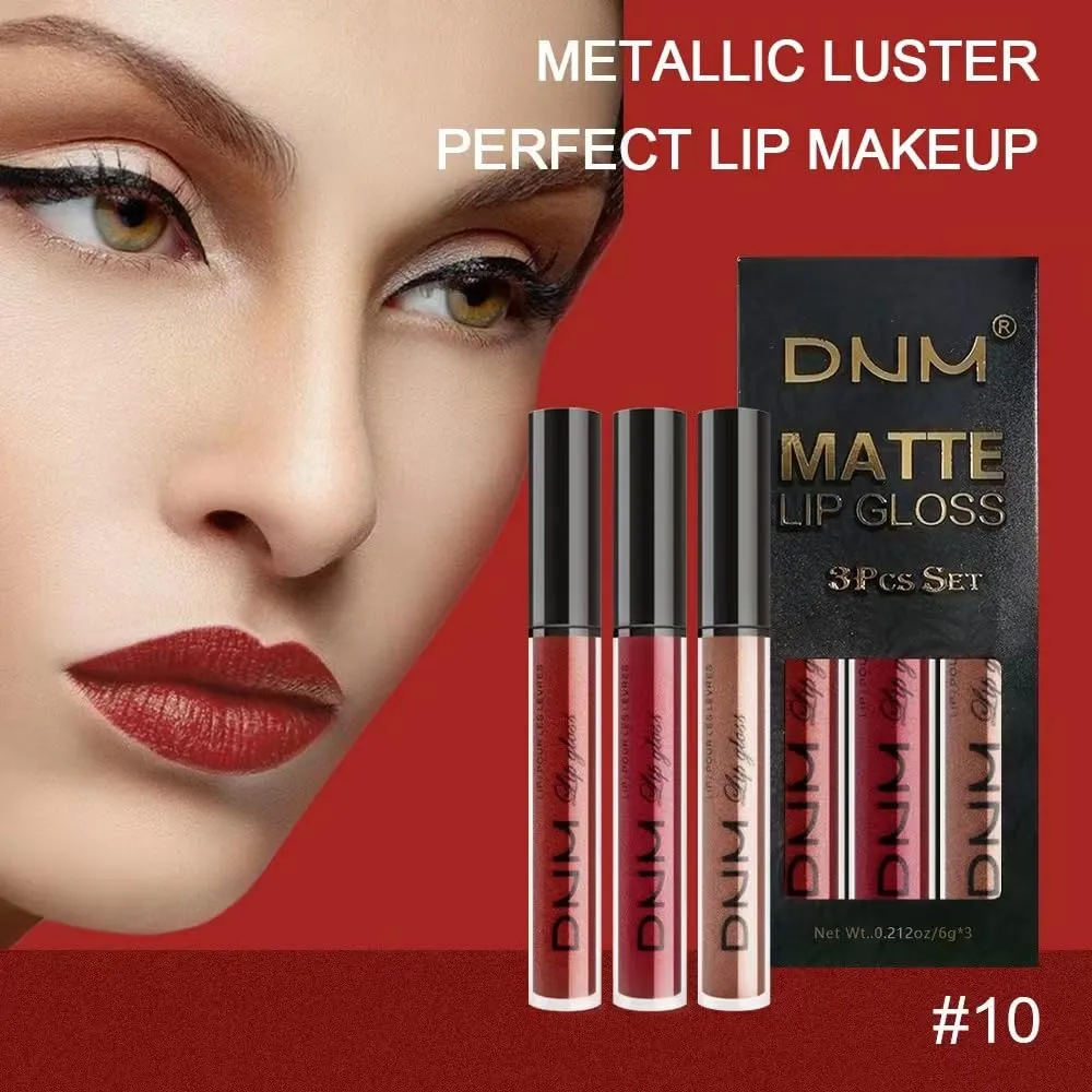 Popular DNM Velvet Matte Lipstick, 3 Sets Liquid Lipstick Color Lip Gloss Makeup Long Lasting Moisturizing Non-Sticky Lip Gloss (7)