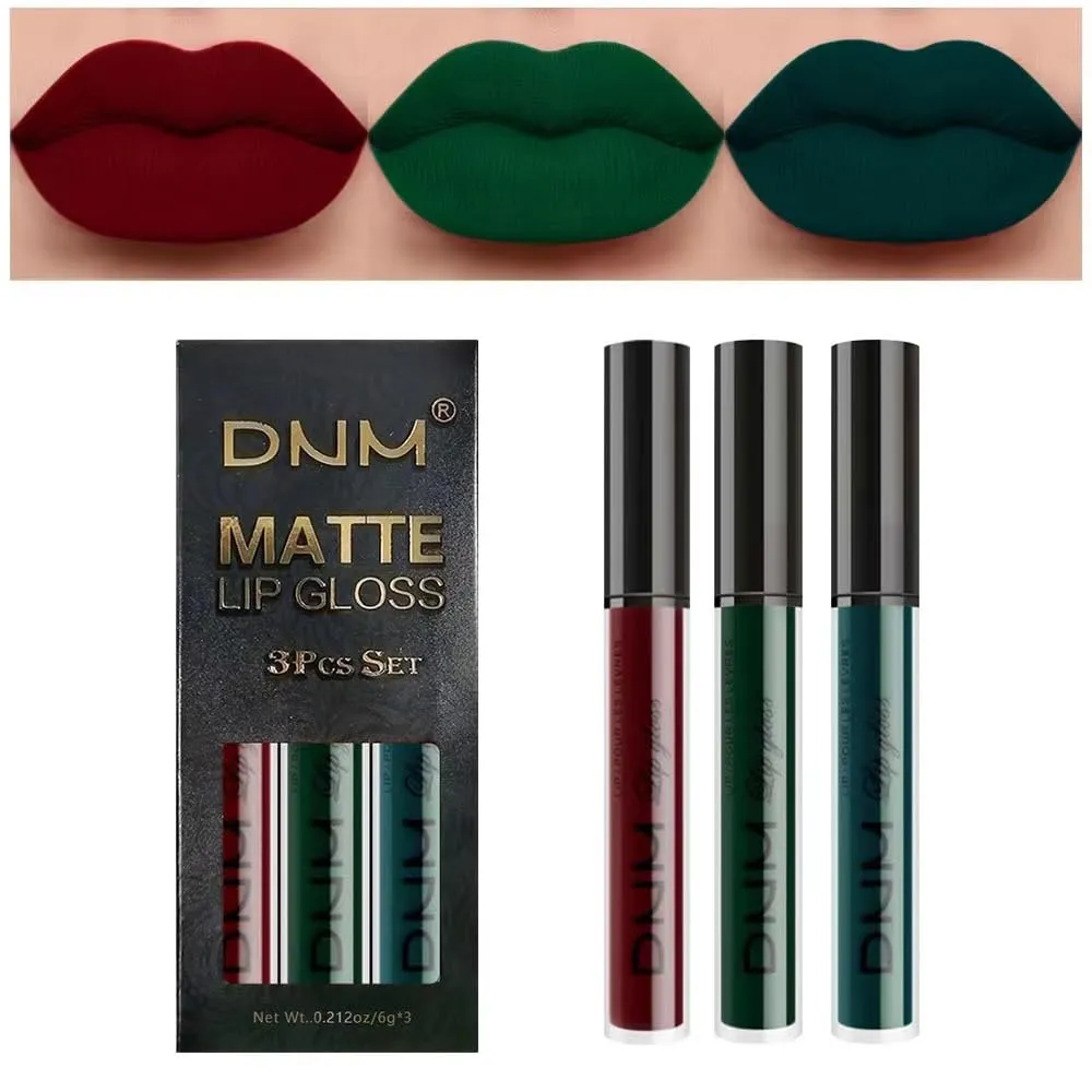 Popular DNM Velvet Matte Lipstick, 3 Sets Liquid Lipstick Color Lip Gloss Makeup Long Lasting Moisturizing Non-Sticky Lip Gloss (7)