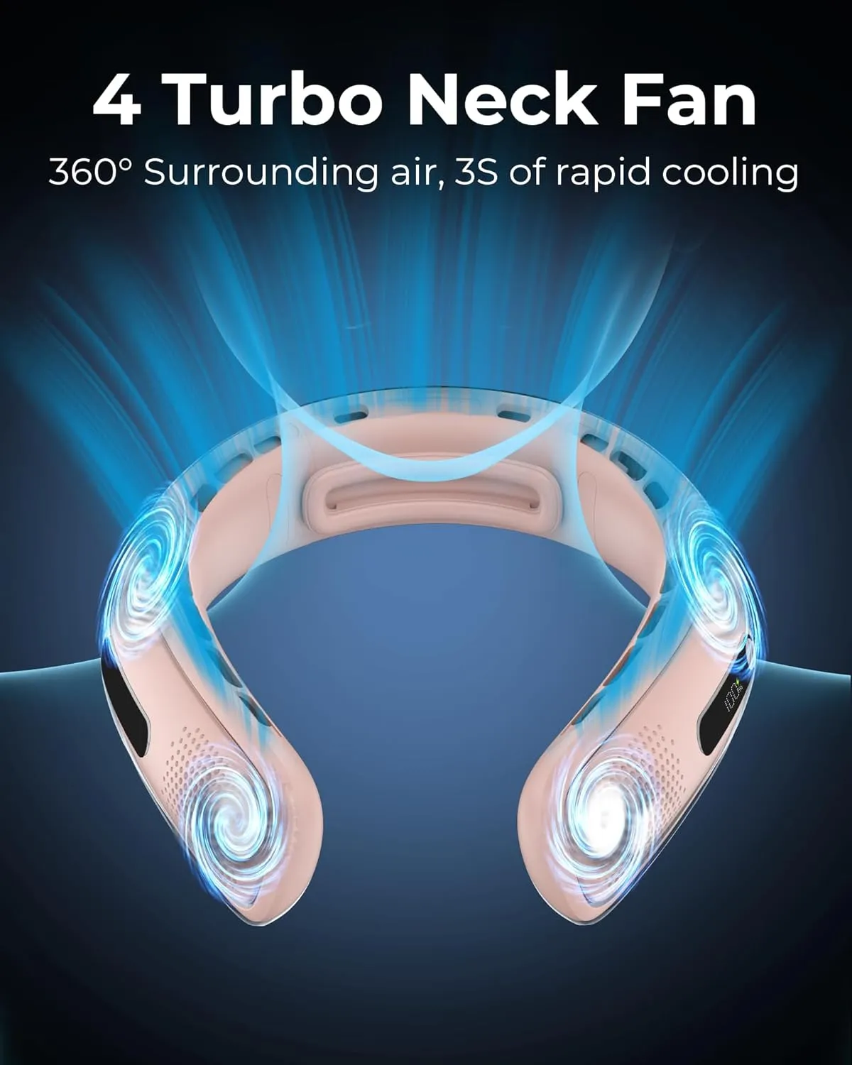 Portable Neck Fan, 4 Turbo Bladeless Neck Fan, 4000 mAh Battery Operated USB Rechargeable Personal Fan, 360° Cooling Hands Free Fan, 3 Speeds, LED Display, Wearable Fan for Office Travel Gifts
