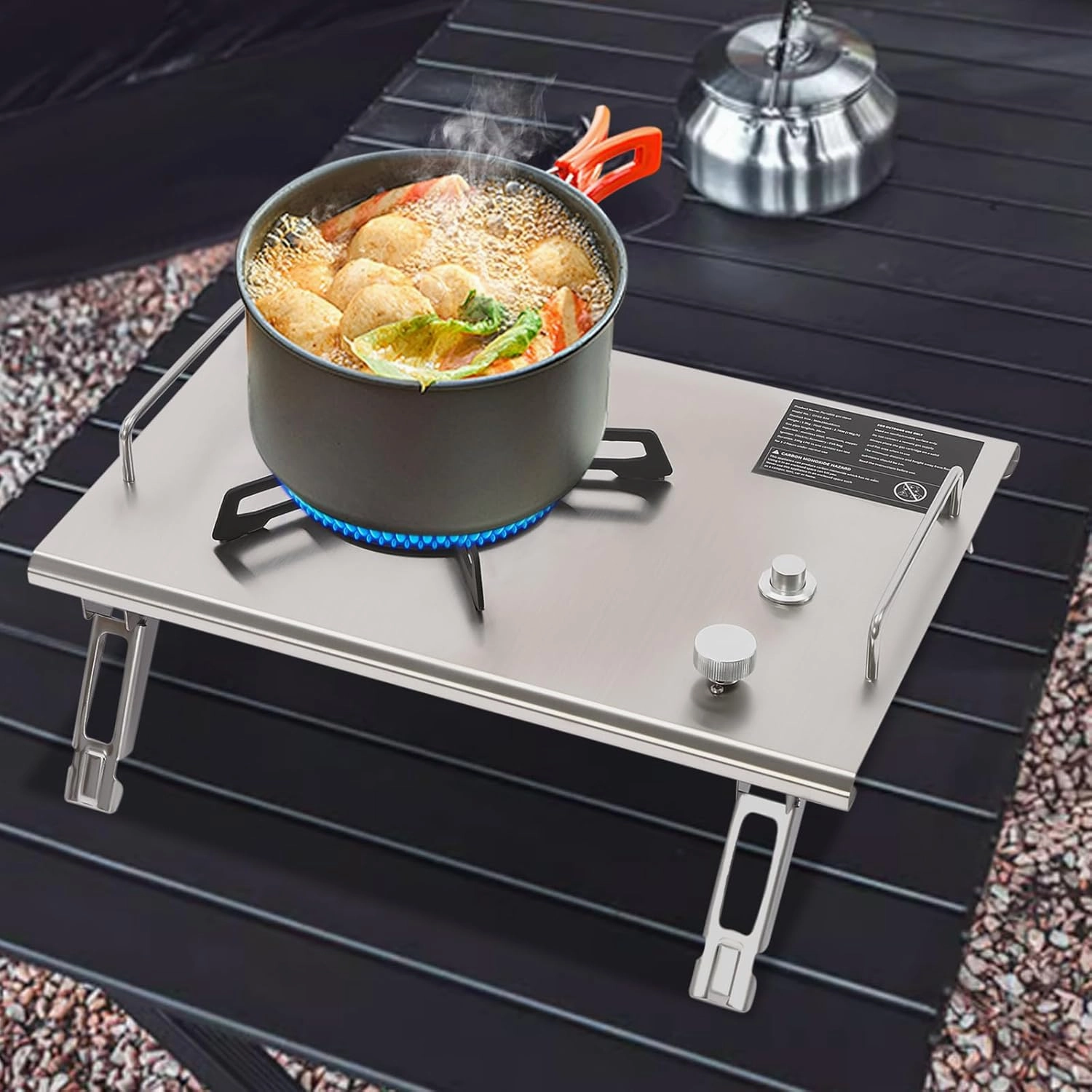 Portable Gas Stove,Outdoor Camping Cooking Stove,Gas Burner Camping Propane Stove,Desktop/Inlay Type Propane Burner with Pot-Holder&Hob Plate Silver (Silver)