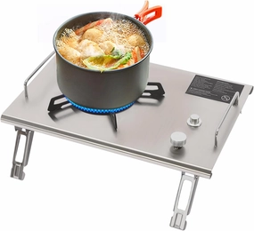 Portable Gas Stove,Outdoor Camping Cooking Stove,Gas Burner Camping Propane Stove,Desktop/Inlay Type Propane Burner with Pot-Holder&Hob Plate Silver (Silver)