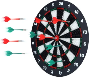 Portzon Dart Board, 16.4 Inch with 6 Rubber Safety Tip Darts Dartboard Game Set, Office Relaxing Sport & Family Leisure Time
