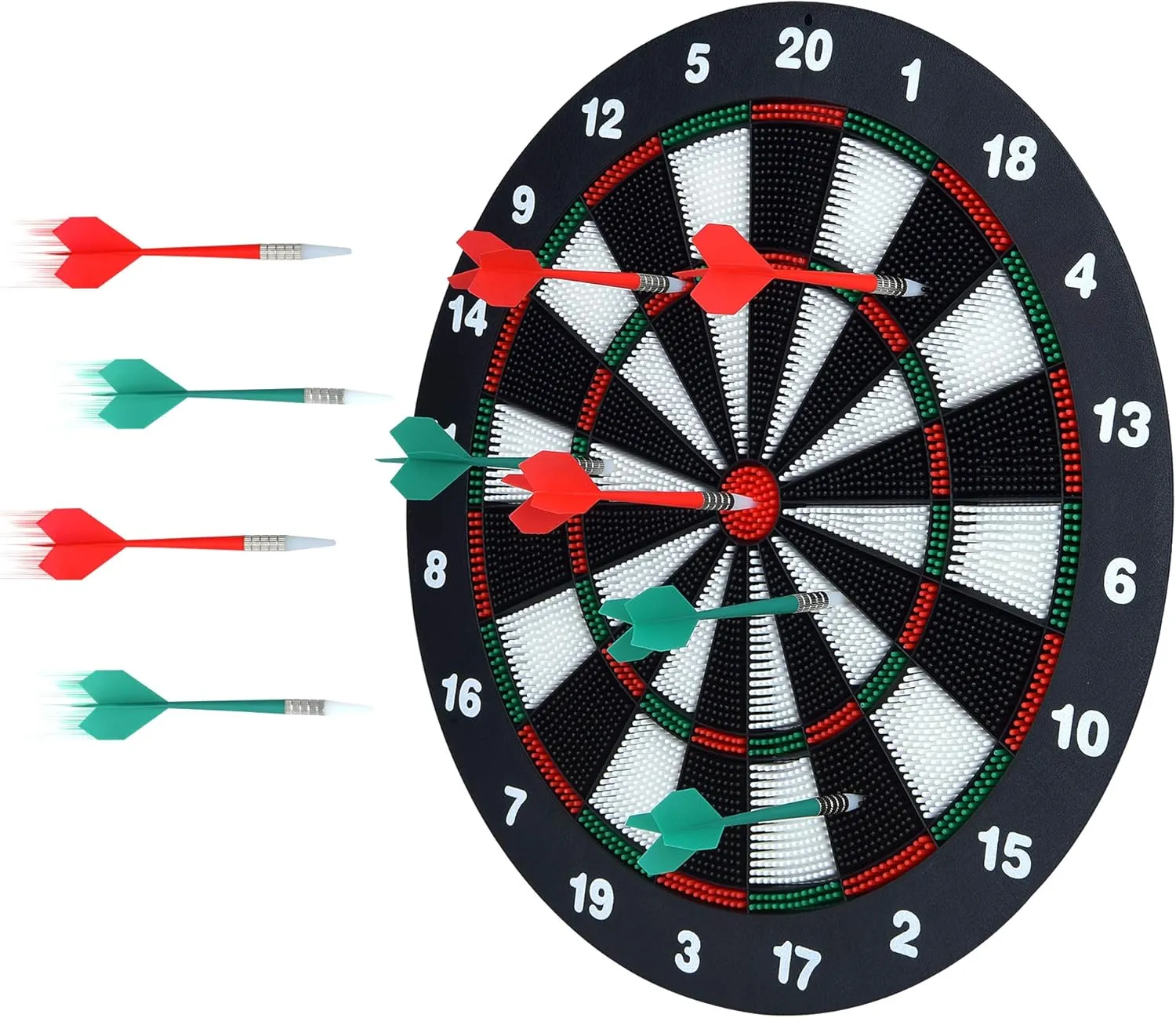 Portzon Dart Board, 16.4 Inch with 6 Rubber Safety Tip Darts Dartboard Game Set, Office Relaxing Sport & Family Leisure Time