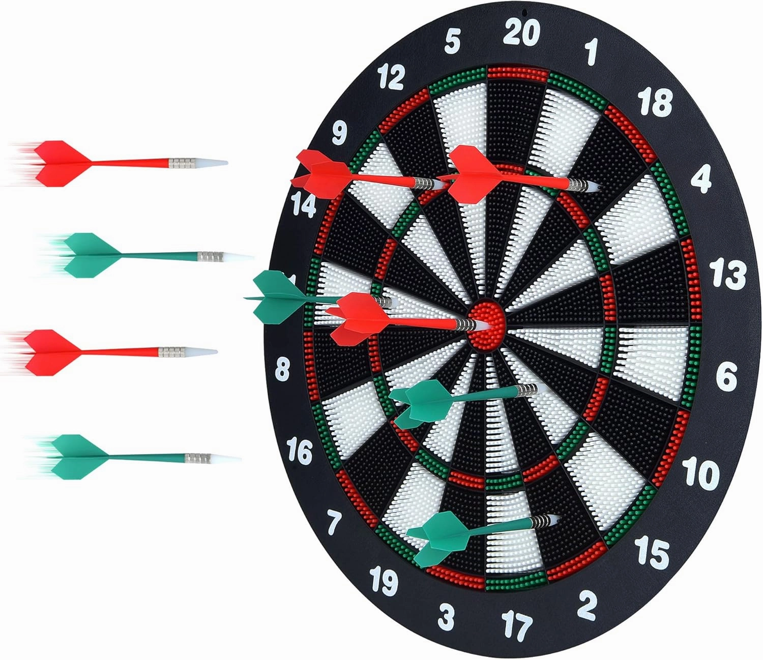 Portzon Dart Board, 16.4 Inch with 6 Rubber Safety Tip Darts Dartboard Game Set, Office Relaxing Sport & Family Leisure Time