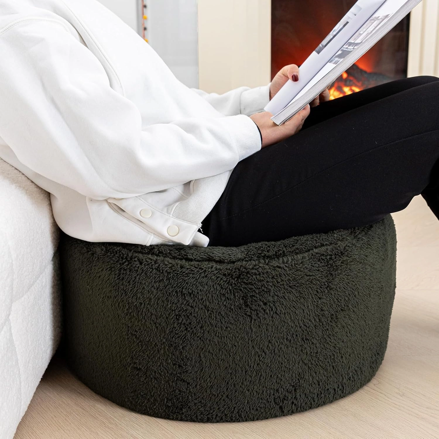 Pouf Ottoman Stuffed Velvet Floor Pouf Footrest Ottoman Foot Stool Bean Bag Floor Chair for Bedroom Living Room 20x12inches with Filler Dark Green