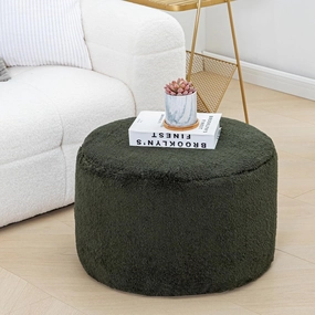 Pouf Ottoman Stuffed Velvet Floor Pouf Footrest Ottoman Foot Stool Bean Bag Floor Chair for Bedroom Living Room 20x12inches with Filler Dark Green
