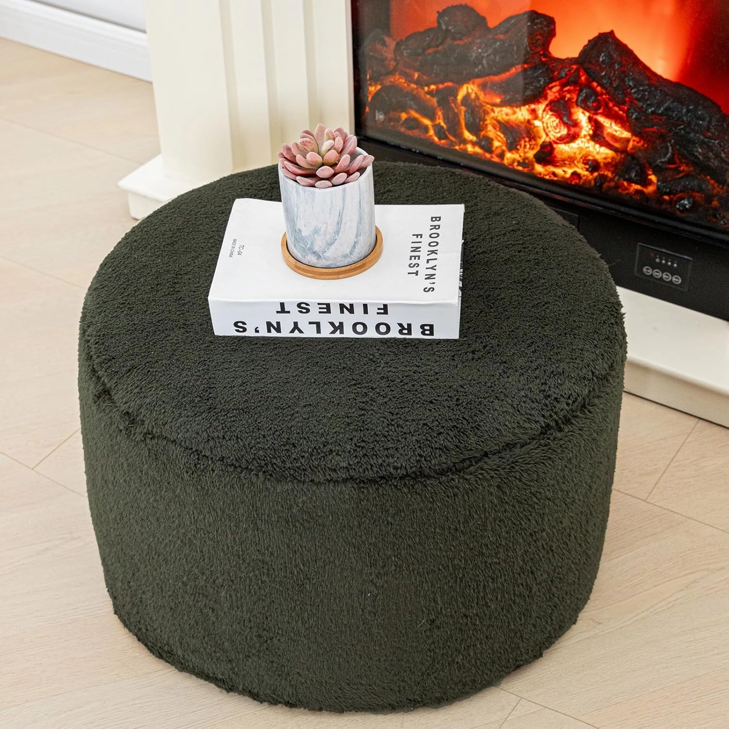 Pouf Ottoman Stuffed Velvet Floor Pouf Footrest Ottoman Foot Stool Bean Bag Floor Chair for Bedroom Living Room 20x12inches with Filler Dark Green