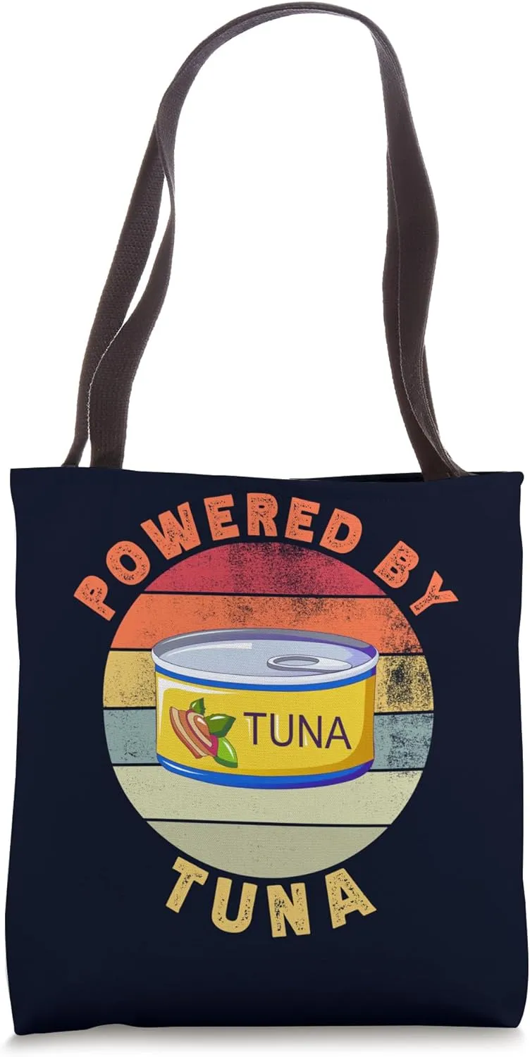 Powered By Tinned Tuna Funny Retro Canned Fish Lover Tote Bag
