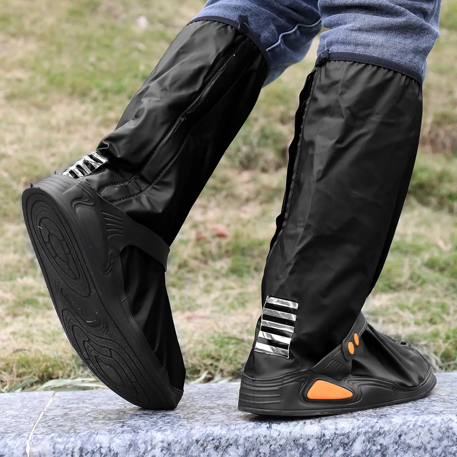 Powersports Rain Boot Covers, Waterproof Rain Shoe Cover for Women Men, Reusable Foldable Anti-Snow Shoe Covers