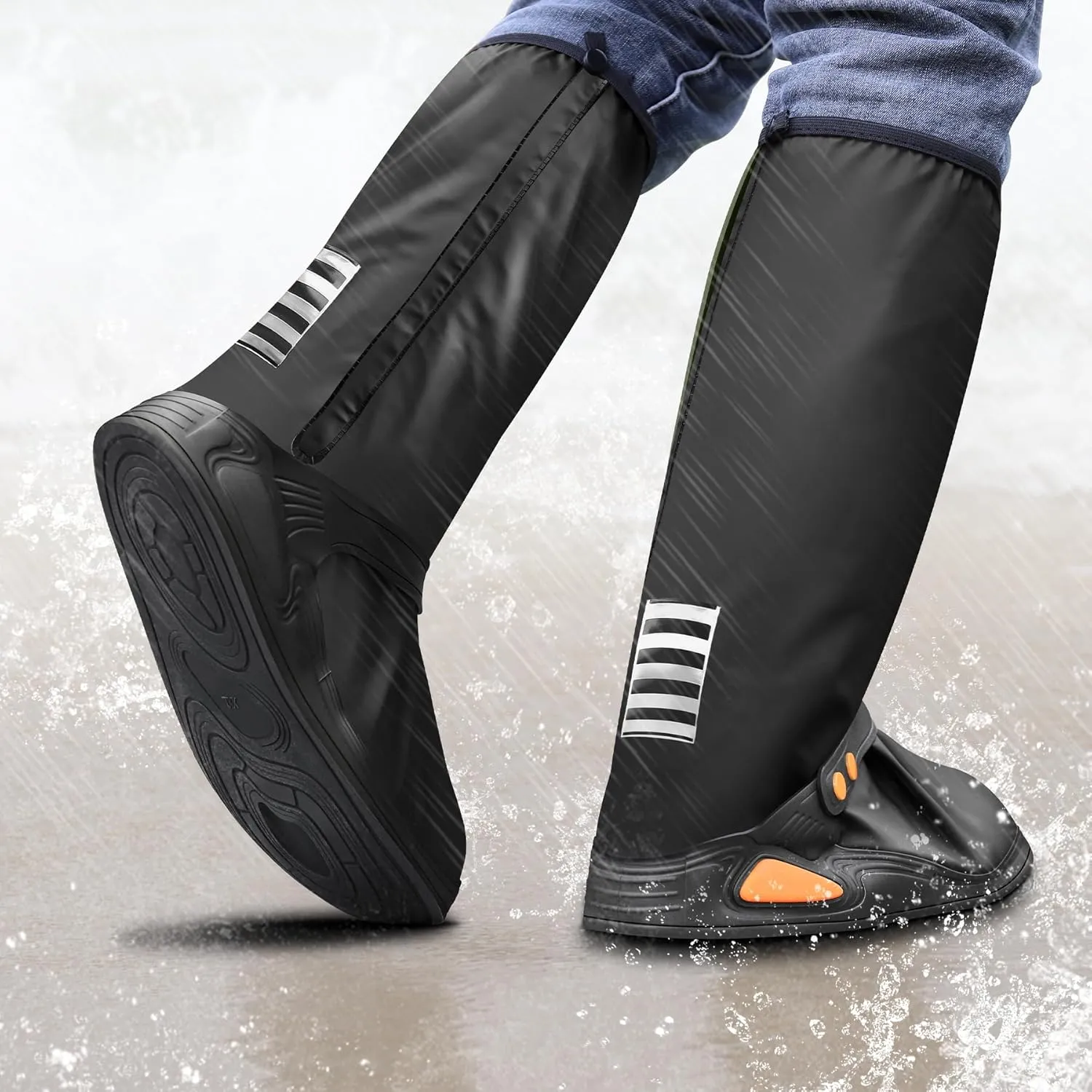 Powersports Rain Boot Covers, Waterproof Rain Shoe Cover for Women Men, Reusable Foldable Anti-Snow Shoe Covers
