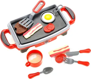PowerTRC Breakfast Kids Toy Grill Playset for Ages 4-8, Cooking Toys Play Grill Set for Kids, Pretend BBQ Grill with Realistic Sounds Foods Utensils