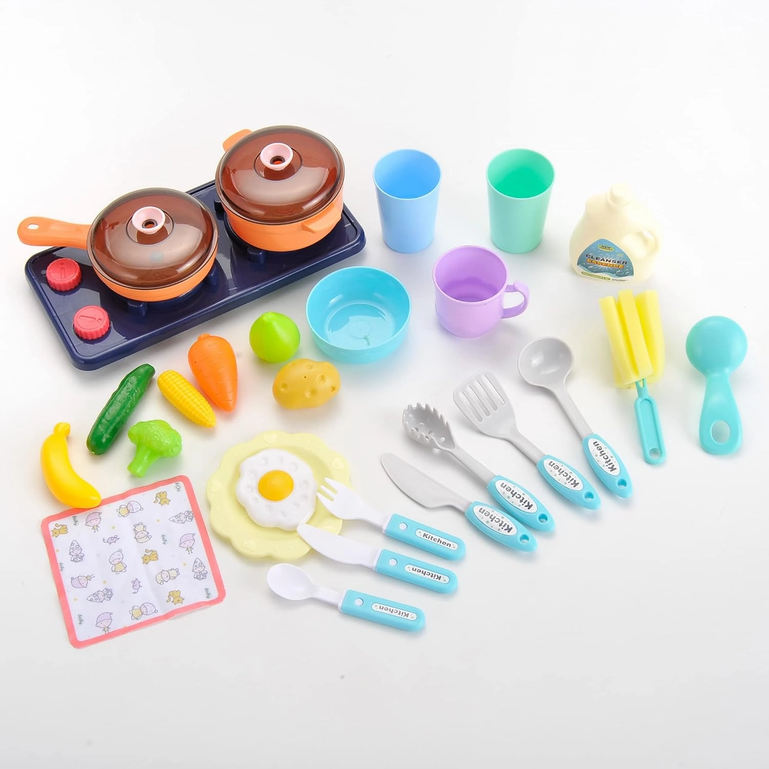 PowerTRC Play Sink With Running Water Kitchen Playset, Pretend Play for Toddler 3-5 With Upgraded Faucet Stove and Accessories Set for Kids
