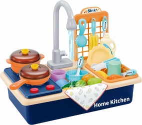 PowerTRC Play Sink With Running Water Kitchen Playset, Pretend Play for Toddler 3-5 With Upgraded Faucet Stove and Accessories Set for Kids