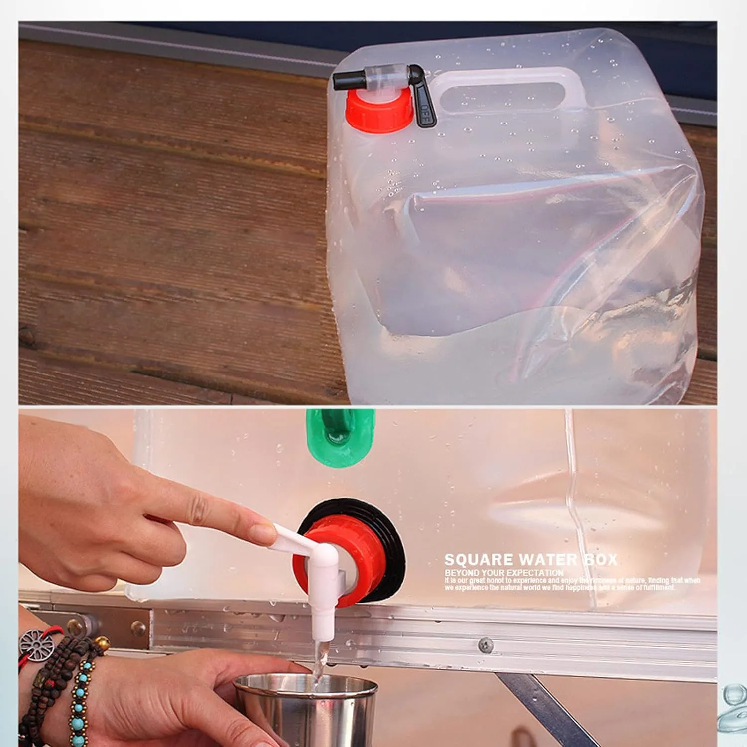 Premium Collapsible Water Container Bag, Portable Food Grade Clear Plastic BPA Free Drinking Water Container with Tap Screw Cap (15L)