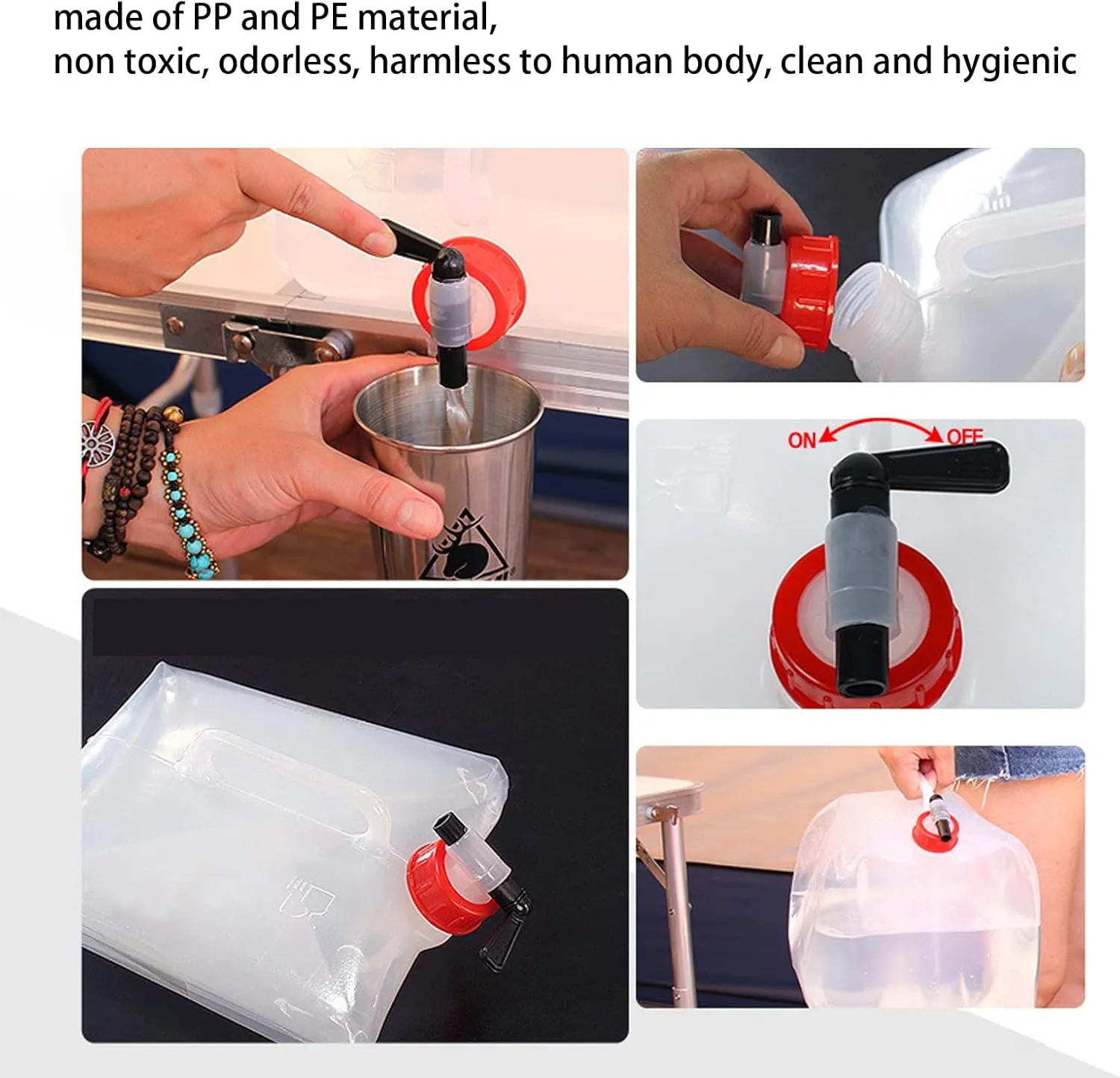 Premium Collapsible Water Container Bag, Portable Food Grade Clear Plastic BPA Free Drinking Water Container with Tap Screw Cap (15L)