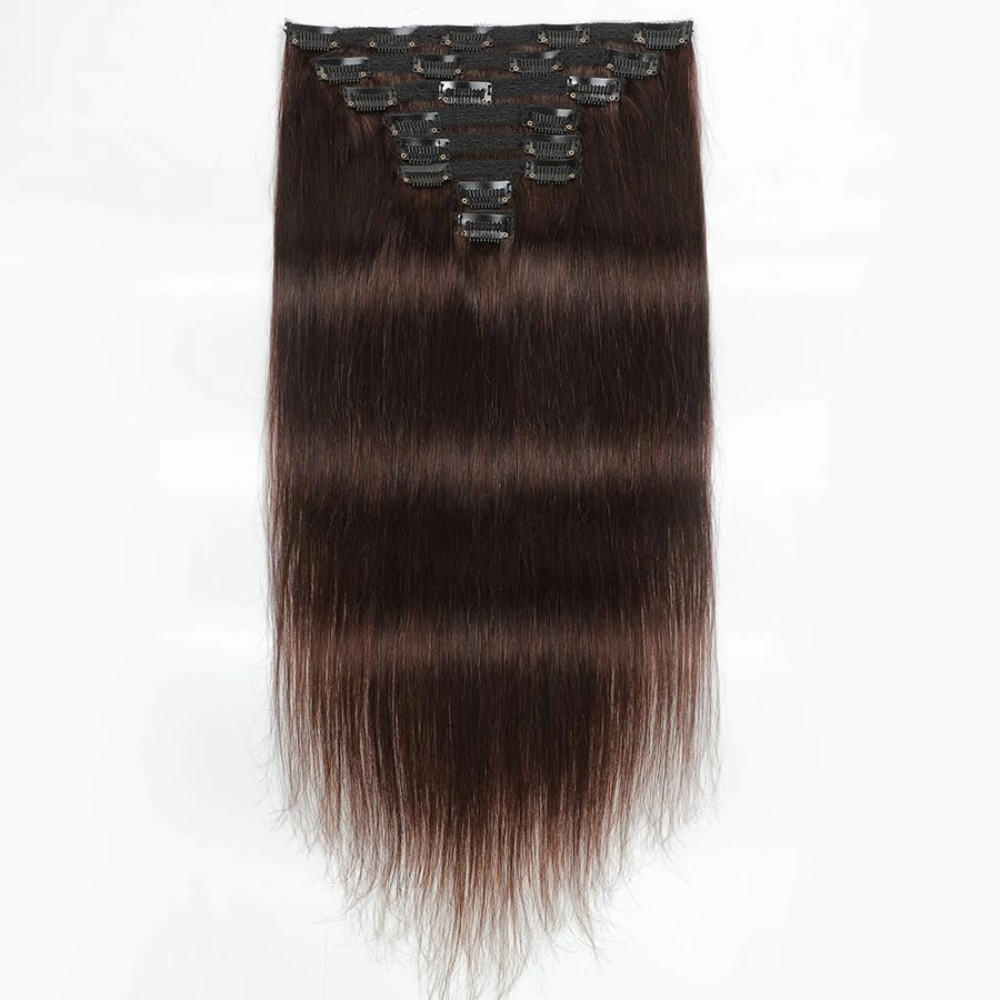 Premium 100% Human Hair Clip-In Extensions - Sleek Straight (8-Piece Set, 120g) (2#, 20 Inches)