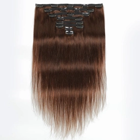 Premium 100% Human Hair Clip-In Extensions - Sleek Straight (8-Piece Set, 120g) (4#, 18 Inches)