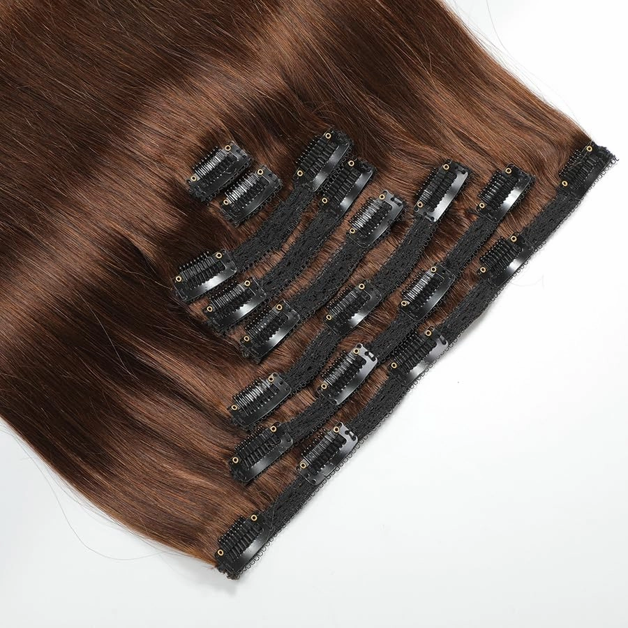 Premium 100% Human Hair Clip-In Extensions - Sleek Straight (8-Piece Set, 120g) (4#, 18 Inches)