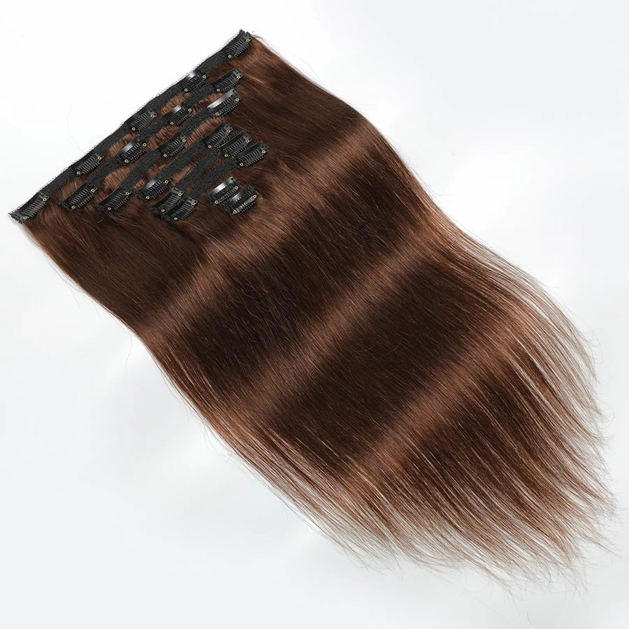 Premium 100% Human Hair Clip-In Extensions - Sleek Straight (8-Piece Set, 120g) (4#, 18 Inches)