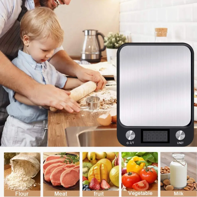 Premium Kitchen Scale 15Kg/1g – Stainless Steel Digital Food and Coffee Weighing Scale, LED Display, Battery-Powered, Multi-Unit Options for Cooking and Baking
