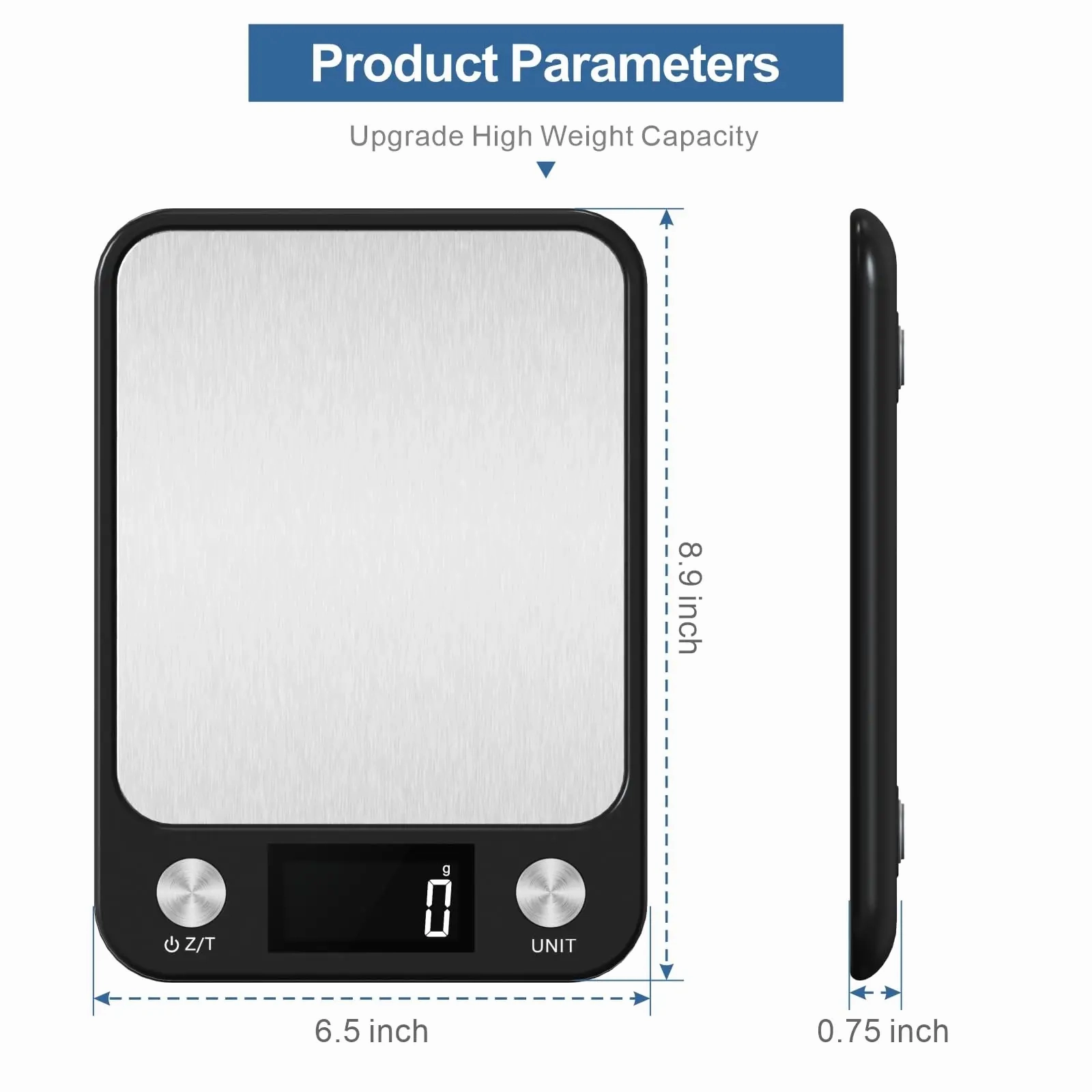 Premium Kitchen Scale 15Kg/1g – Stainless Steel Digital Food and Coffee Weighing Scale, LED Display, Battery-Powered, Multi-Unit Options for Cooking and Baking
