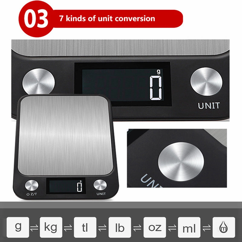 Premium Kitchen Scale 15Kg/1g – Stainless Steel Digital Food and Coffee Weighing Scale, LED Display, Battery-Powered, Multi-Unit Options for Cooking and Baking