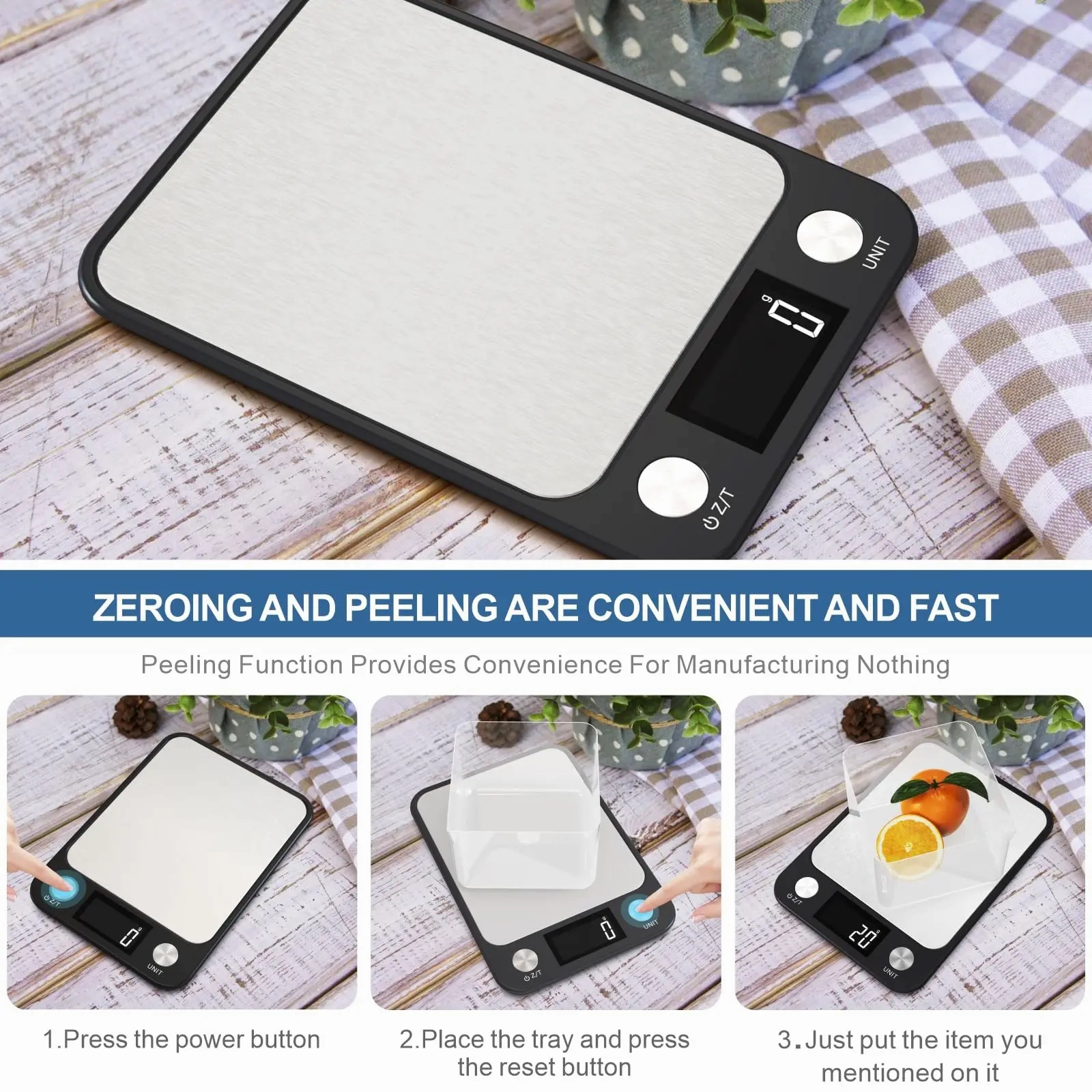 Premium Kitchen Scale 15Kg/1g – Stainless Steel Digital Food and Coffee Weighing Scale, LED Display, Battery-Powered, Multi-Unit Options for Cooking and Baking
