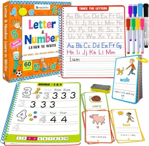 Preschool Learning Activities - 60 Reusable Cards, Pre-K Kindergarten Workbook, Autism Supplies Montessori Educational Game, Sight Words & Handwriting Practice Book for Kids Ages 3 4 5 6