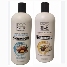 Pro Silk Salon Moisturizing Shampoo and Conditioner Set, Essential Oil Infused, Moroccan Argan and Coconut Oils, 32 fl oz, 2 piece set