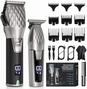 Professional Hair Clippers for Men, Professional Barber Clippers and Trimmer Set, Cordless Beard Trimmer Haircut Grooming Kit Gift for Men Women Kids Grey
