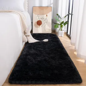 Przemy Fluffy Runner Rug for Bedroom Living Room, 2x6 Feet Black Shag Area Rugs, Soft Fuzzy Carpet for Bedside Nursery Kids Room College Dorm, Plush Throw Rug for Home Decor