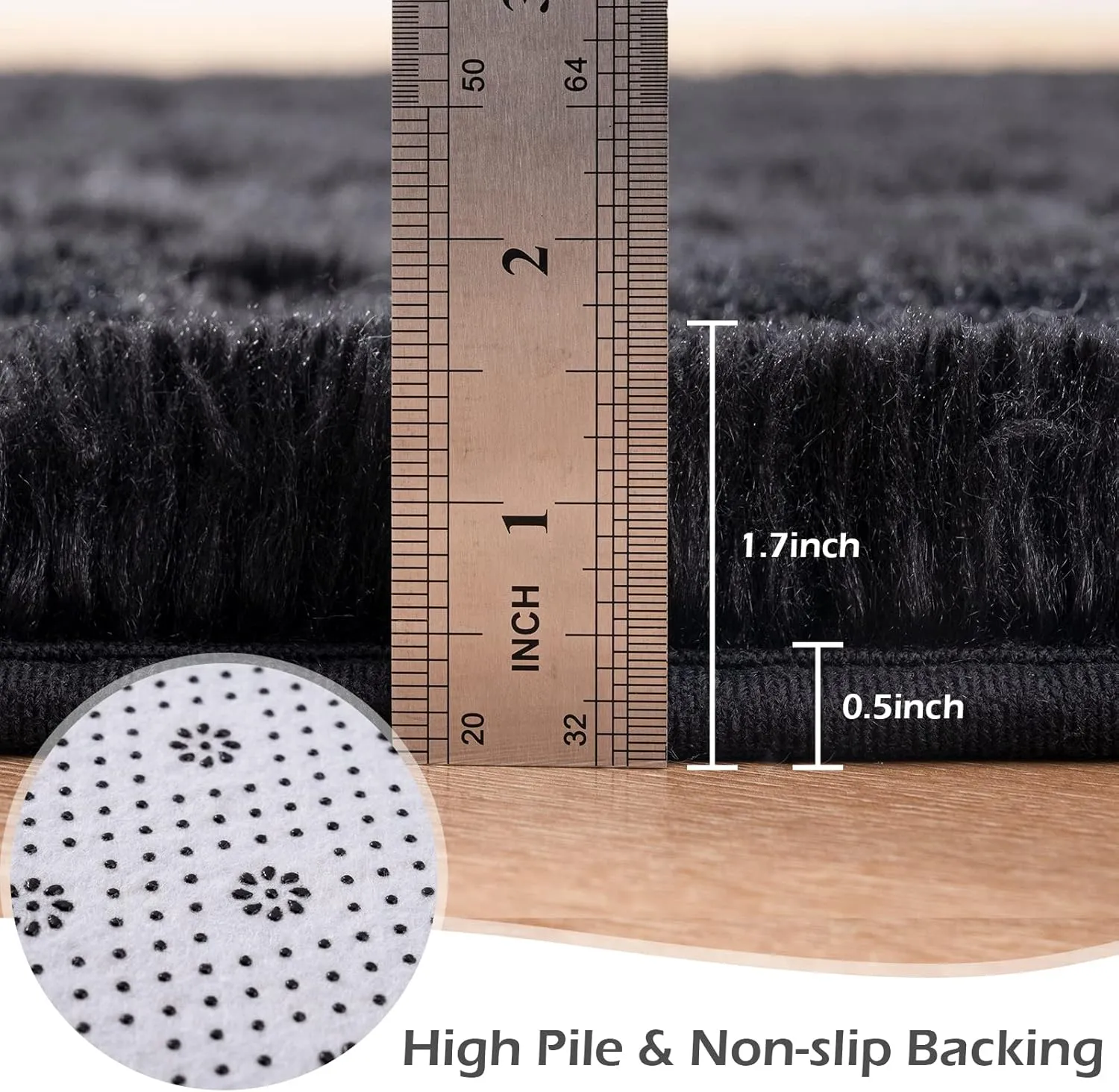 Przemy Fluffy Runner Rug for Bedroom Living Room, 2x6 Feet Black Shag Area Rugs, Soft Fuzzy Carpet for Bedside Nursery Kids Room College Dorm, Plush Throw Rug for Home Decor