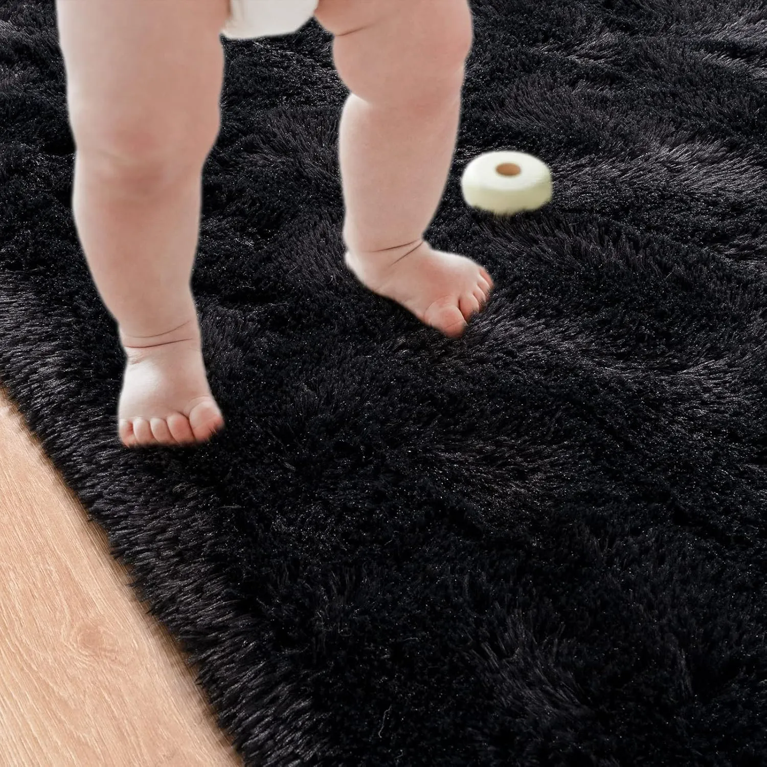 Przemy Fluffy Runner Rug for Bedroom Living Room, 2x6 Feet Black Shag Area Rugs, Soft Fuzzy Carpet for Bedside Nursery Kids Room College Dorm, Plush Throw Rug for Home Decor