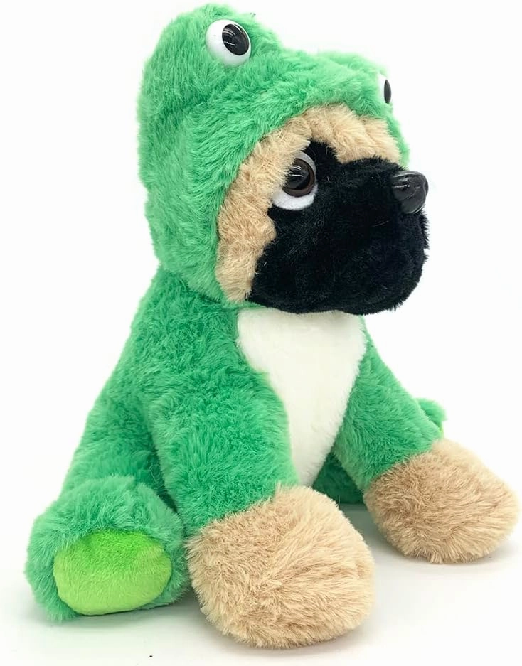 Pug Stuffed Animal Dressed Up as a Frog, Plush Soft Toy Cute Fluffy Froggy Plushie Costume Puppy, Perfect Easter Basket Stuffers Gift for Kids, Party Suppliers