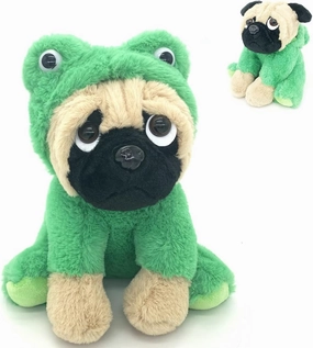 Pug Stuffed Animal Dressed Up as a Frog, Plush Soft Toy Cute Fluffy Froggy Plushie Costume Puppy, Perfect Easter Basket Stuffers Gift for Kids, Party Suppliers