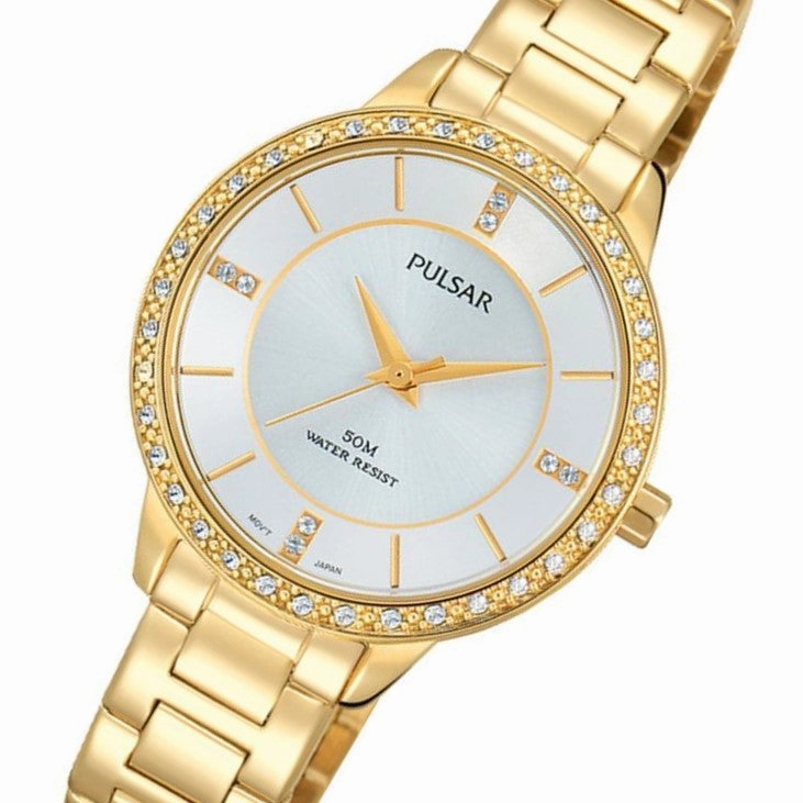 Pulsar Crystal Encrusted Gold Stainless Steel Ladies Watch -  PH8218X
