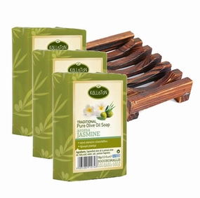Pure Jasmine Extract Olive Oil Soap, Cruelty Free, Product of Greece, 100 gram each Soap Bar, Pack of 4