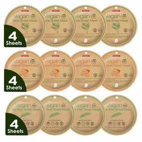 Purederm Vegan Facial Sheet Masks Trio (12 Packs) – Face Masks Skincare for Dry, Dehydrated and Dull Skin